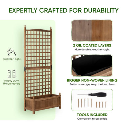 Idzo 71 Inches Height Raised Garden Bed with Trellis, Durable Oil Coated Planter with Trellis, Vertical Gardens Outdoors with Convenient Non Woven Lining for Better Plants Growing