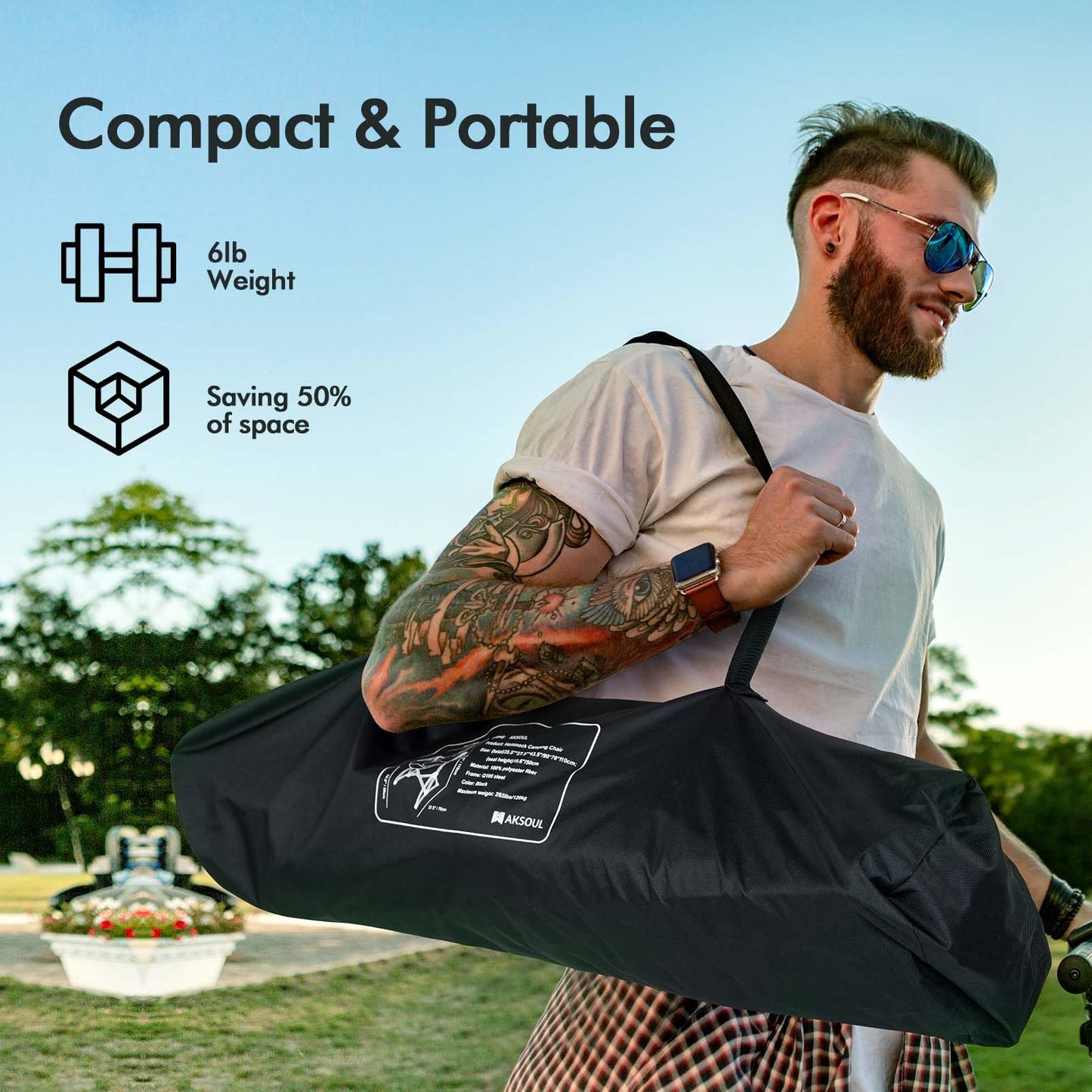 AKSOUL Hammock Camping Chair Swinging: Foldable & Portable Swing Chairs with Storage Bag - 265lbs Adult Weight Capacity - Folding Rocking for Lawn Camp Stargazer Outdoor