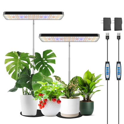 Wiaxulay Grow Lights, Full Spectrum Plant Light for Indoor Plants, Height Adjustable Desktop Grow Lamp with Auto Timer 6/12/16Hrs, 3 Lighting Modes,5 Brightness,Ideal for Potting Soil, 2 Pack