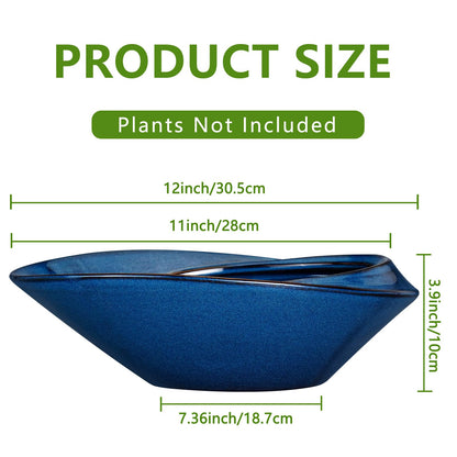 EPFamily Bonsai Tree Pot - Ceramic Planter Pot with Drainage Hole 12 Inch Bonsai Pots Decorative Orchid Succulent Plant Pots for Indoor Outdoor Plants Blue
