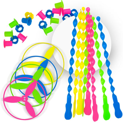 Sepco 40 Pcs Large Flying Helicopter Toy Flying Disc Plastic Propeller Spinner Bamboo Dragonfly Flyer Saucers with Launchers Kids Party Favors Gifts