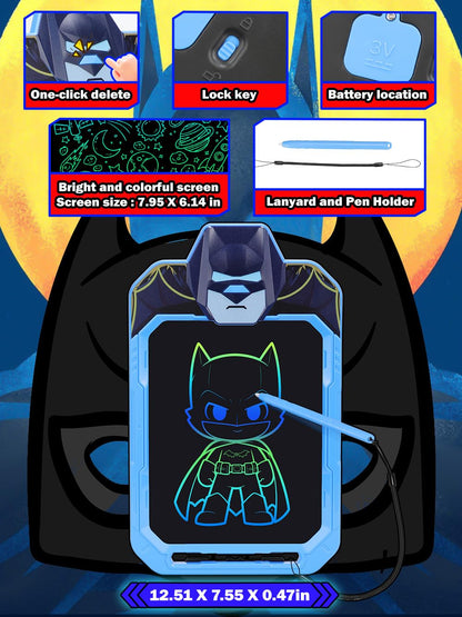 Fullware LCD Writing Tablet for Kids 10 Inch Bat Hero for Toddler 3 4 5 6 7 8 - Paint, Doodle Board, Drawing Pad - Travel Toys, Road Trip Car Activities, Birthday Christmas Gift Boys & Man