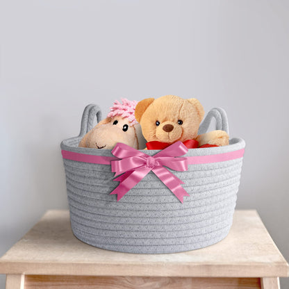 Cafshion Small Cat Ears Toy Organizer, Woven Cotton Rope Basket, Decorative Nursery Bins & Boxes Gift Basket Empty for Baby Pet Toy Storage