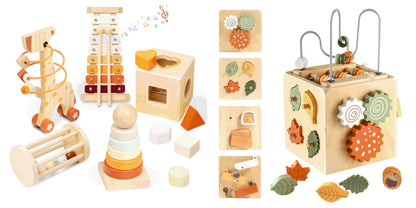 Smartwo Wooden Montessori Toys Set & Activity Busy Cube for Toddlers 1-3