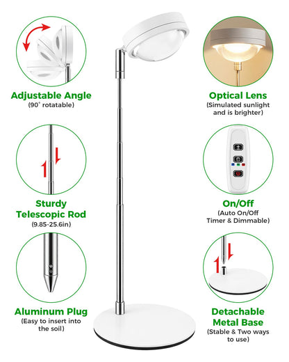 Tmsluody Plant Grow Light, Full Spectrum Grow Lights LED Spotlight with Metal Base, Desk Plant Growing Lamps with Auto On Off Timer 3/9/12H, 6 Brightness Levels, 9.8-25.6'' Adjustable Height