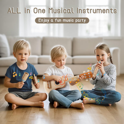 Vanplay Kids Guitar Set - Montessori Toys for 2 3 Year Old Boy Girls Birthday Gifts, 7 in 1 Musical Instruments for Toddlers 2-4, Band Sets with Ukulele/Flute/Tambourine/Maracas Toys for Kids 3-5