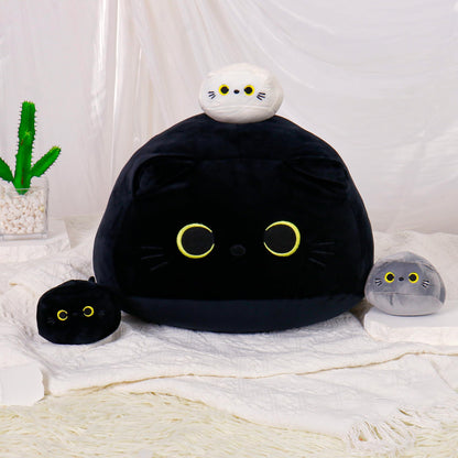 WeBingo Black Cat Plush Toy 4-Piece Set, 16'' Giant Cat Stuffed Animal Plushies Pillow with 3 Babies for Girl Boy Kid Adult, Large Big Soft Gift for Birthday Christmas Valentine's Day Home Decor