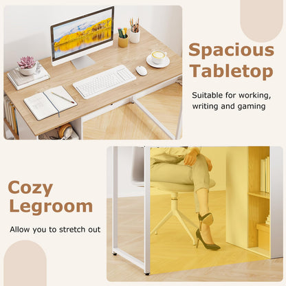 Tangkula Computer Desk with Storage Shelves, Home Office Desk with 5 Side Shelves & Metal Frame, Space Saving Laptop PC Desk, Writing Study Desk, Modern Vanity Desk for Bedroom (Natural)