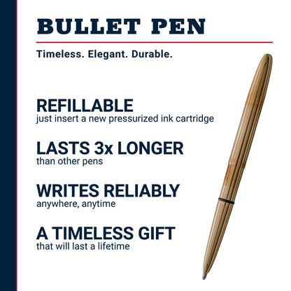 Fisher Space Pen Brass Alloy Bullet Pen, Pressurized Ballpoint Pen, Compact Pocket Size, Writes Upside Down and in Extreme Temperatures, Smooth Black Ink, Medium Point, Gift Box, Made in the USA