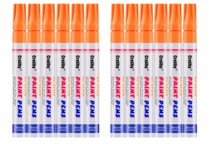 Orange Paint Markers, 12 Pack Oil-Based Waterproof Quick Dry Permanent Paint Pen Set for Rocks Painting, Wood, Fabric, Plastic, Canvas, Glass, Mugs, Metal, Tire, Stone, DIY Craft