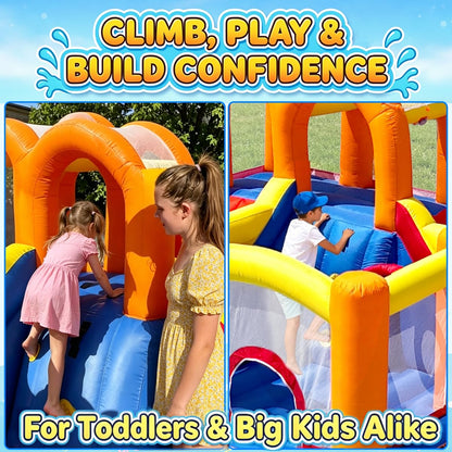 HuaKastro [Upgraded Version] Bounce House Water Slide Combo for Big Kids 8-12, Water Bounce House with Dual Long Slides & Big Splash Pool, Backyard Water Park for Kids 3-12