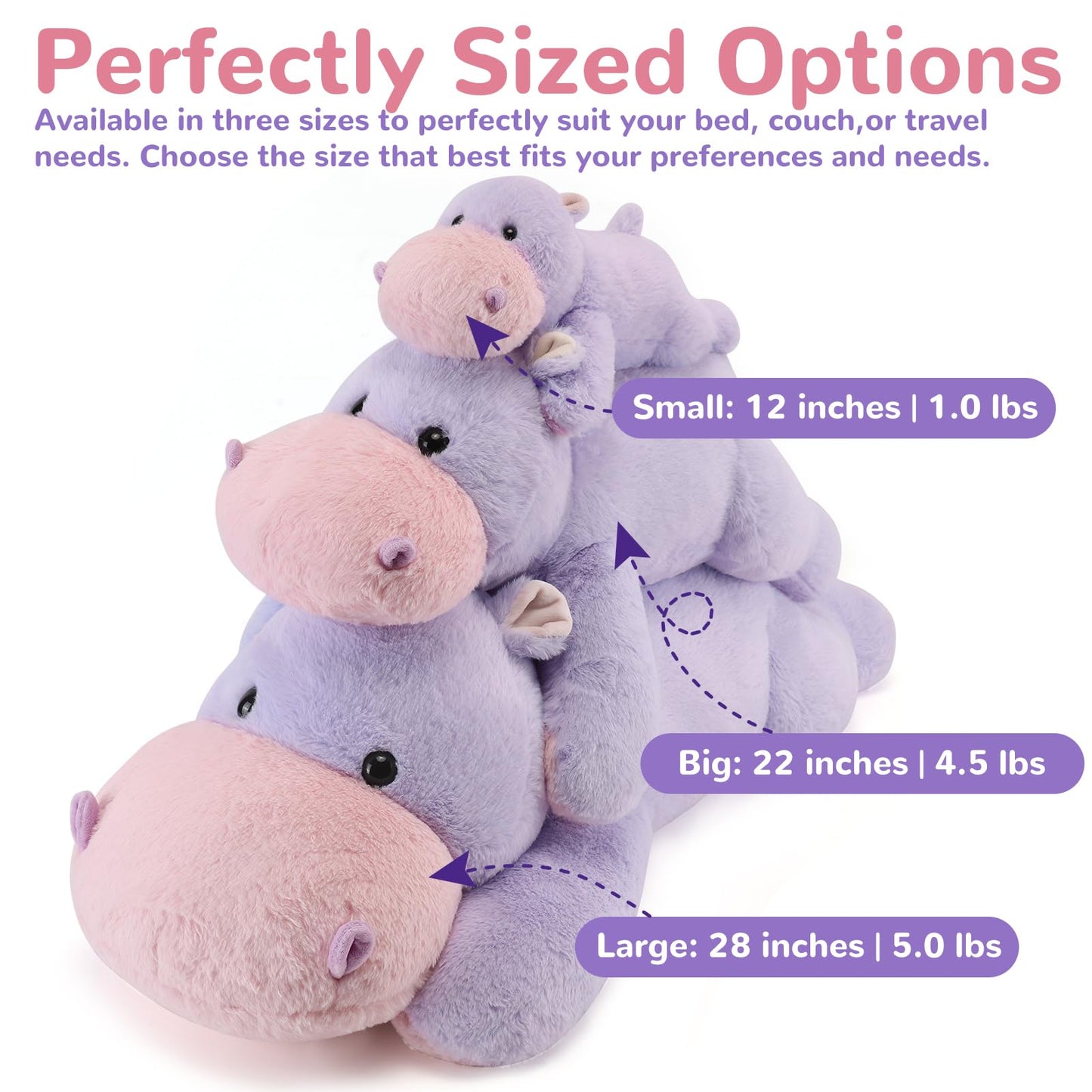 meowtastic Hippo Weighted Stuffed Animals - 22 Inch 4.5 Pounds Weighted Plush Hippo Stuffed Animals - Big Toys Pillow - Cute Plush Toys Gifts for Kids & Adults (22" 4.5 lbs)