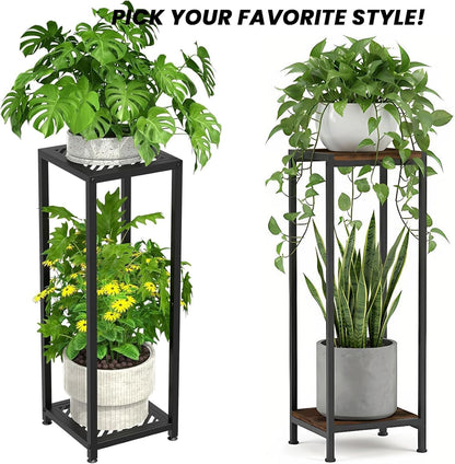 TOSKING Tall Plant Stand Indoor – 2-Tier Modern Metal Shelf, 30" Height & 200 LBS Capacity, Heavy Duty for Living Room, Balcony, Garden (Black)