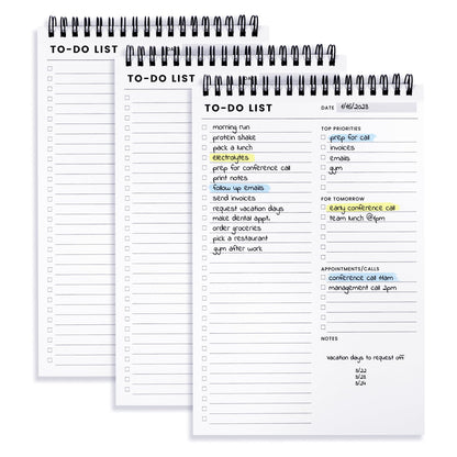 To Do List Notepad 3 Pack: Has Multiple Functional Sections - 6.5 x 9.8" 60 Sheets - Spiral Daily Planner Notebook - Task Checklist Organizer Agenda Pad for Work, Note and Todo Organization