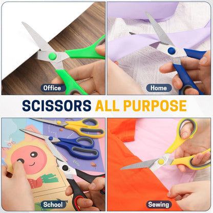 BURVAGY 8" 10 Pack All Purpose Heavy Duty Scissors- Comfort-Grip Sharp Scissors for Office School Sewing Fabric Craft High/Middle School Student Teacher Scissor, Right/Left Hand