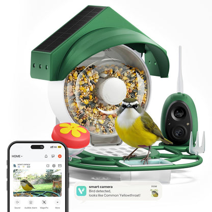 Liscuty Smart Bird Feeder with Camera - 2K HD Smart Bird Feeder, Solar Powered Outdoor Birdhouse with AI Bird Identification for Backyard Birding & Wildlife Bird Watching, Gift for BirdLover (Green)