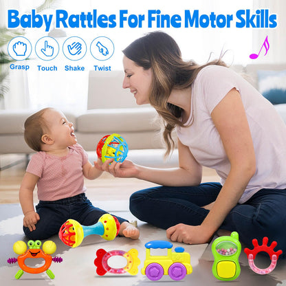 Baby Toys 0-6 Months - Baby Rattles Teething Toys 3-6 Month Infant Toys 6-12 Months Teether Toy 3 4 5 6 Month Old Newborn Essentials Must Haves Wrist Socks Toddler Stocking Stuffers Christmas Gifts