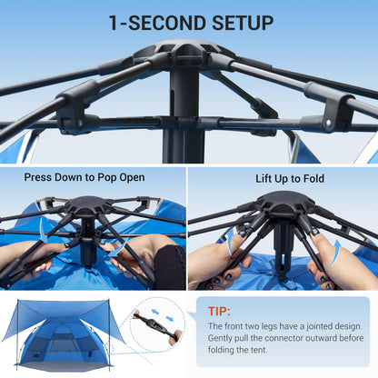 Elegear CumbreX™ Beach Tent with 360° Removable Canopy, 4-6 Person Pop Up Sun Shade Shelter, UPF 50+ Automated Installation Double Silver Coating Portable Lightweight Beach Cabana for Beach/Outdoor