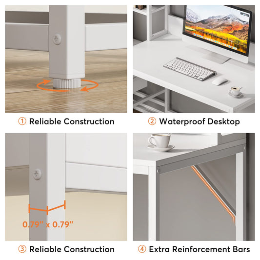 Tribesigns 55 Inch Computer Desk with 2 Drawers and Storage Shelves, Rustic Office Desk with Hutch, Study Writing Gaming Table Laptop Workstation for Home Office (White)