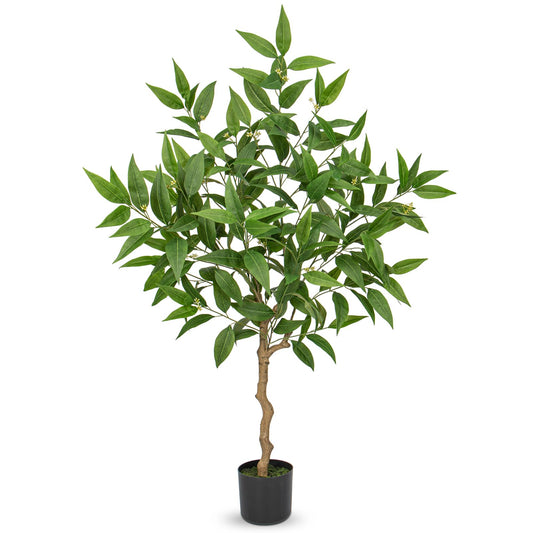 Artificial Eucalyptus Tree Plant in Black Pot – 4FT Tall Faux Indoor Plant for Home Décor, Modern Greenery for Living Room, Bedroom, Office