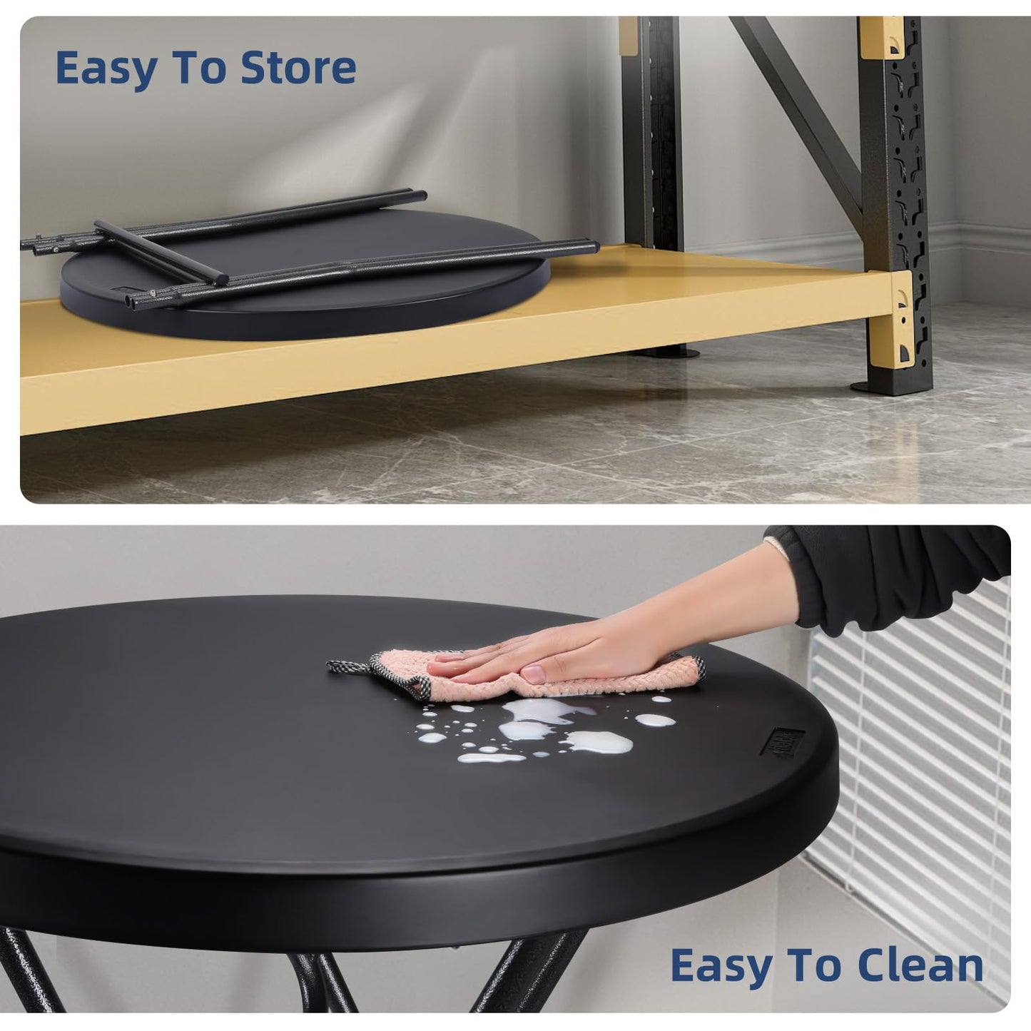 Byliable Cocktail Table 28in Folding Round High Top Indoor Outdoor with Removable Legs, Tall Bistro Foldable Bar Height Table for Parties, Patio, Backyard, Dining Room, Events, Black- 2PCS