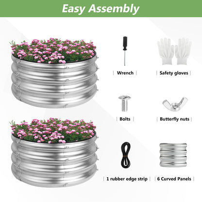 Liyarya 2 Pack 2x2x1ft Round Galvanized Raised Garden Bed Kits, Raised Garden Beds Metal Planter Outdoor Easy Assembly Garden Bed for Planting Vegetables, Fruits & Flowers, Sliver