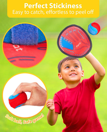 JoyCat Toss and Catch Ball Game for Kids, 4 Paddle Sticky Ball Set, Toddler Baseball Catch Toy, Outdoor Game for Beach, Yard&Camping, Family Sports Easter Basket Stuffer Gift for Boys Girls Ages 3-12