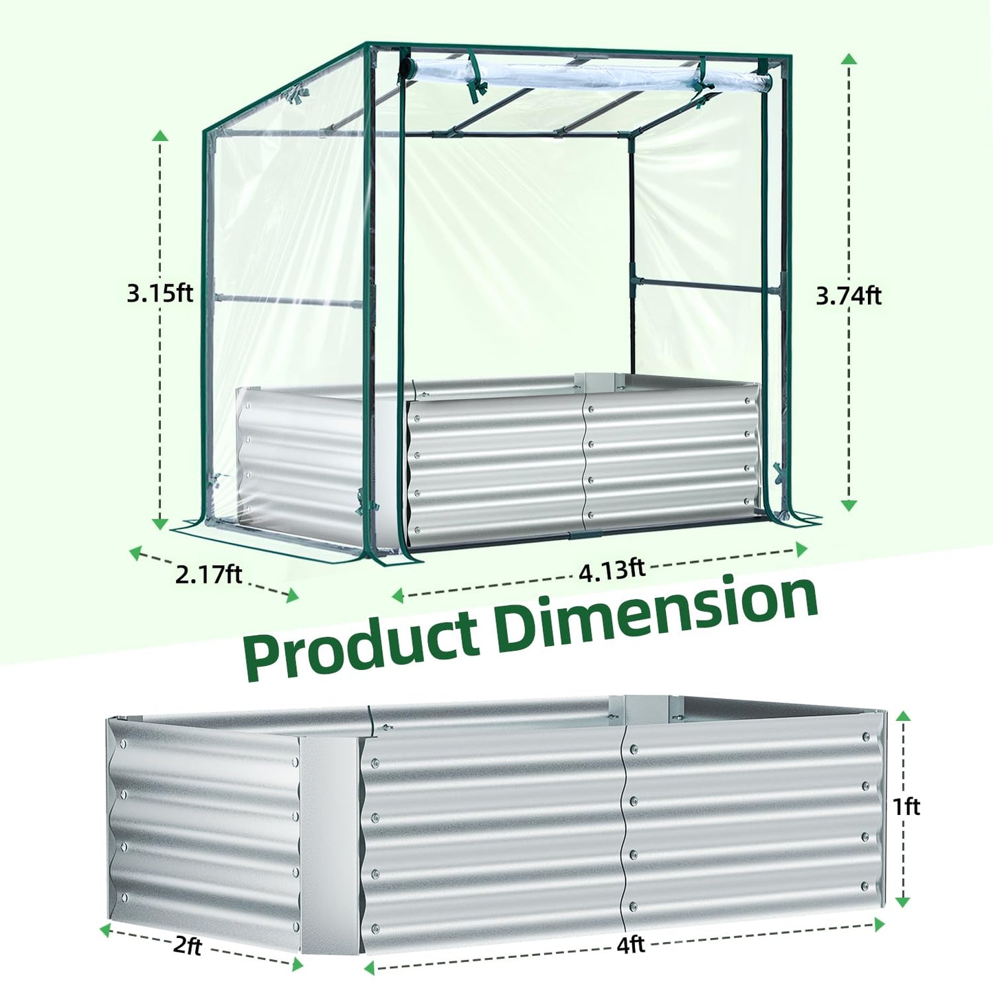 Ohuhu Raised Garden Bed with Cover Outdoor, 4x2x1 FT Galvanized Metal Planter Box with PVC Greenhouse Cover, Protects Plants from Frost Birds Insects, 3-in-1 Gardening Set for Vegetable Flower Herb