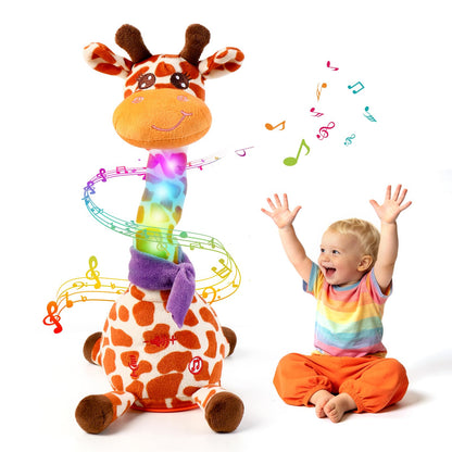Dancing Talking Giraffe Baby Toy, Giraffe Stuffed Animal Interactive Toy, Repeating What You Say, Singing 10 Children's Song, Glow & Melody Giraffe Plush Toy for Toddlers 1-3 Years Old (Spotted deer)