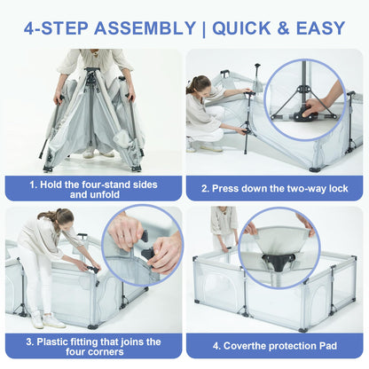 Foldable Baby Playpen with Detachable Thicken Mat, 50X50 in Foldable playpen for Babies and Toddlers, Indoor&Outdoor Portable palypen. Quick Installation&Quick Folding Baby Play Pen