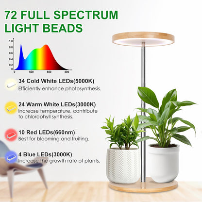LORDEM Bamboo Grow Light, LED Plant Light for Indoor Plants Growing, Full Spectrum Bamboo Desk Growth Lamp with Automatic Timer for 4H/8H/12H, 4 Dimmable Levels, Height Adjustable, Pack of 2