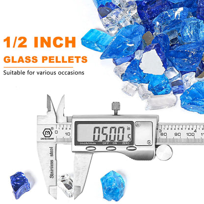 Hisencn Fire Glass 1/2 Inch - Blended Blue Reflective Tempered Fire Glass Rocks for Fire Pit, Outdoors and Indoors Natural or Propane Fireplaces, Fire Bowls Landscape Decoration, 10 Pounds