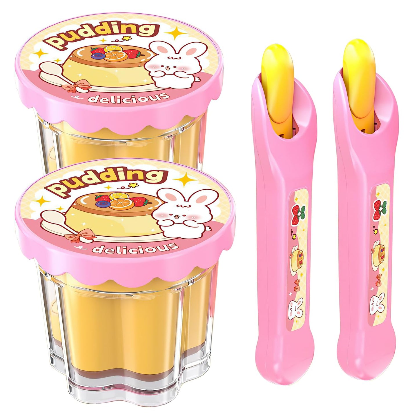 Pudding Feeding Toy for Dolls(2 Packs), Interactive Baby Doll Food with Retractable Spoon, Pretend Play Food for Toddlers 3-5-8, Realistic Role Play Toy for Girls, Easter Basket Stuffers Gifts