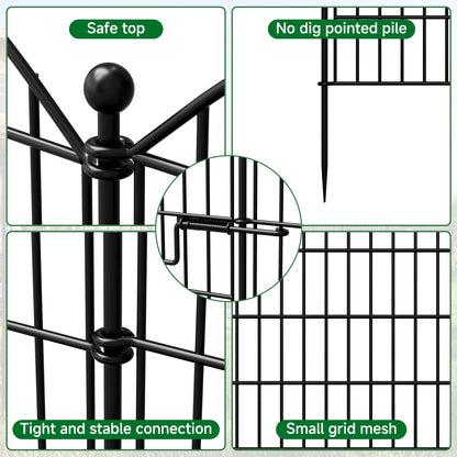 SUNYRISY Metal Garden Fence Animal Barrier with Gate, 13 Panels 40 in (H) X 28 ft(L) No Dig Dog Pet Fence Outdoor for Yard, Temporary Fencing for Outside Garden Border
