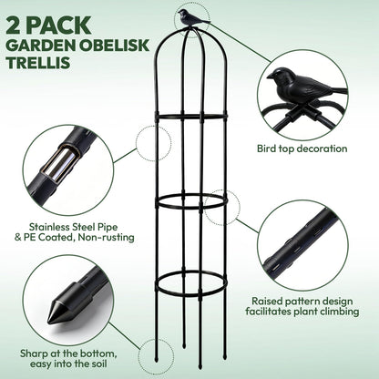 2 Pack Garden Obelisk Trellis for Climbing Plants, 6FT Plant Cages and Supports, Tomato Cage Tall Plant Stakes Indoor & Outdoor, Trellis for Potted Plants, Vegetables, Fruits, Flowers, Pots, Vines