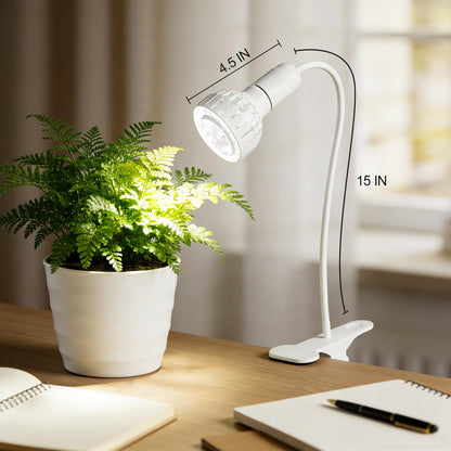 LED Grow Light, 5000K White Full Spectrum Clip-on Gooseneck Plant Lamp for Indoor Desk Plants Growing with 4/8/12H Timer, Bulb Replacement & Smart Plug Compatible(12W Equivalent 80W)
