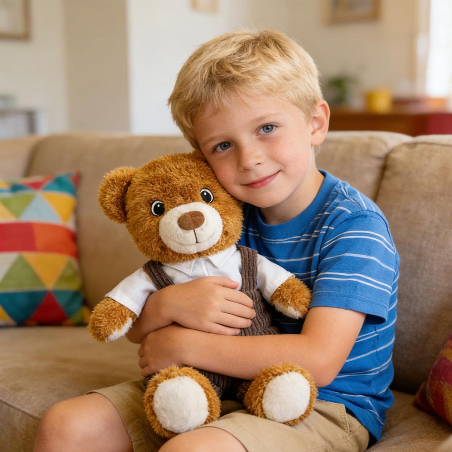 14.5 Inch Cute Boy Teddy Bear Plush Toy - Soft Easter Teddy Stuffed Animal Bear with Shirt & Brown Overalls, Bear Plush Animal Doll for Kids, Family, Babiesm, Boys & Girls Birthday Easter Gift(Dad)