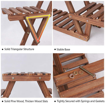 Ufine Wood Plant Stand Triangular Plant Shelf Multi Tier Flower Display Holder Storage Rack 6 Pots for Indoor Outdoor Living Room Balcony Patio