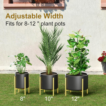 H HOMEXIN Metal Plant Stands for Indoor Plants Adjustable for 8 9 10 11 12 inches Planter Mid Century Stable Stylish Corner Plant Stand for Outdoor, Gold 1Pack, Pot not Included