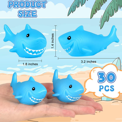 Mototo 30 Pieces Rubber Shark Toys Bulk, Cute Bath Squishy Toys Small Swimming Bathtub Pool Kids Play for Shark Week Themed Box Goodie Bags Treasure Hunt Carnival Cruise Birthday Party Favor, Blue