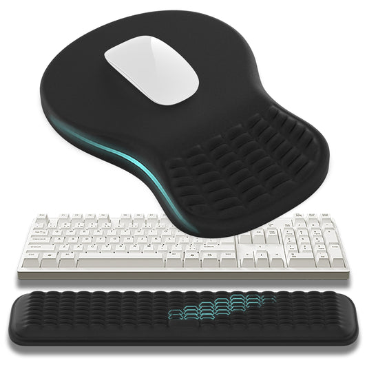 MEKASS Ergonomic Mouse Pad and Keyboard Wrist Rest Set, Super Soft Memory Foam Desk Wrist Support for Computer Keyboard, Non-Slip Arm Palm Rests Cushion for Typing Gaming Office Laptop Mac (Black)