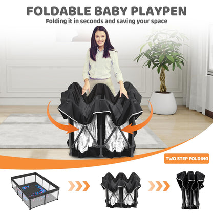 Taleco Gear Foldable Baby Play Pen with Mat, 50''x71'' Playpen for Babies and Toddlers, Playpen for Baby with Gate, Breathable,Foldable Travel Play Pen with 50 Ocean Balls