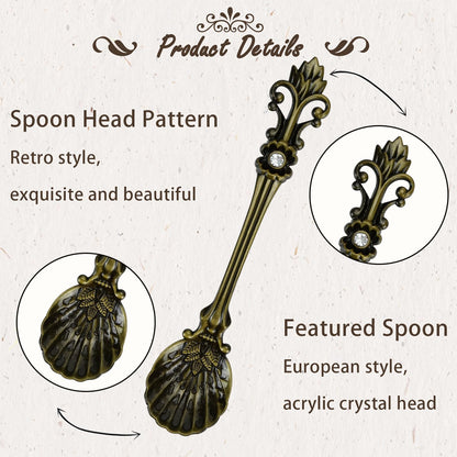 HOSTK Resto Coffee Spoons, Crystal Alloy Spoons, Creative Tableware Dessert Spoon, Vintage Carved Tea Spoon for Coffee Sugar Dessert Cake Ice Cream Soup Home Office Party Supplies (18 Pieces)