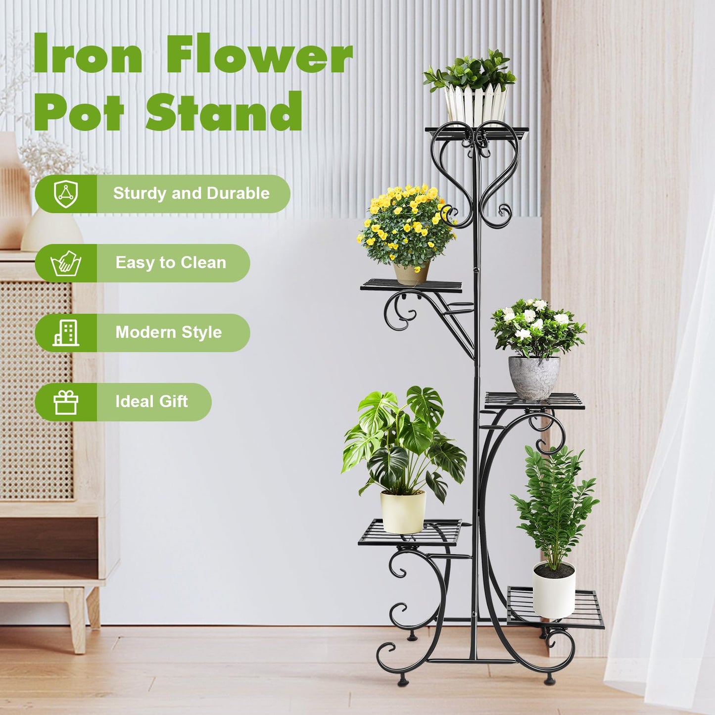 5 Tier Metal Plant Stand Indoor Outdoor, Upgraded Tall Iron Spiral Corner Plant Shelf- Tiered Storage Flower Pot Holder Display Organizer for Balconies, Living Rooms, Courtyards, Gardens, Black