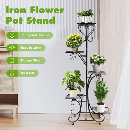 5 Tier Metal Plant Stand Indoor Outdoor, Upgraded Tall Iron Spiral Corner Plant Shelf- Tiered Storage Flower Pot Holder Display Organizer for Balconies, Living Rooms, Courtyards, Gardens, Black
