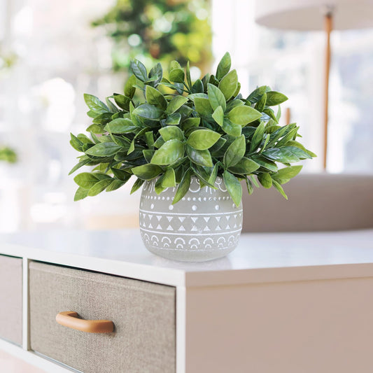 Winlyn Faux Potted Plants Set of 3 – Artificial Lavender Flower, Rosemary, Boxwood in Gray Geometric Concrete Pots for Wedding Home Living Room Table Centerpiece Windowsill Shelf French Boho Décor