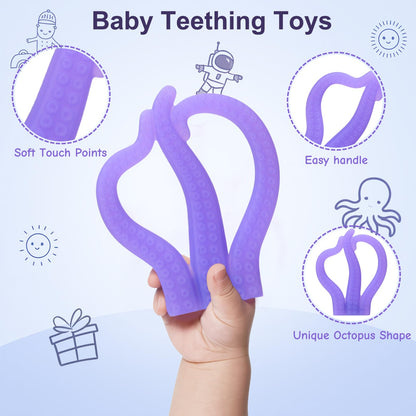Teething Toys 3-6 Months, Baby Teethers 6-12 Months, Silicone Teething Toys for Baby Relief 0-12 Months, Octopus BPA-Free Chew Toy for Newborn, Sensory Toy Gift for Boy Girl-B