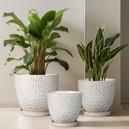 G EPGardening 10 Inch Ceramic Planter Pot with Drainage Hole and Saucer Large Plant Pot for Indoor Plants Outdoor Round Flower Pot for Home Garden Office White