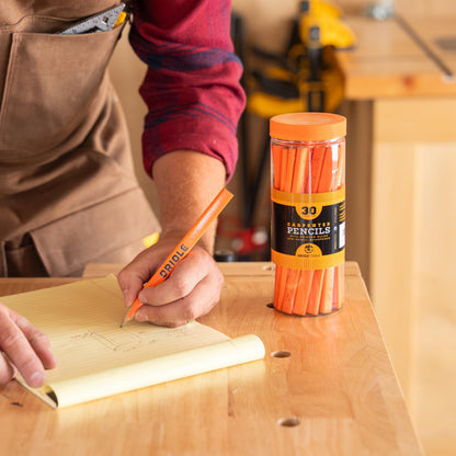 Carpenter Pencils Set with Ruler, 30-Pack of Flat Construction Pencil Bulk Kit by Oriole. Includes Sharpener Carpentry Pencil for Contractors, Framing, Custom Projects & Woodworking.