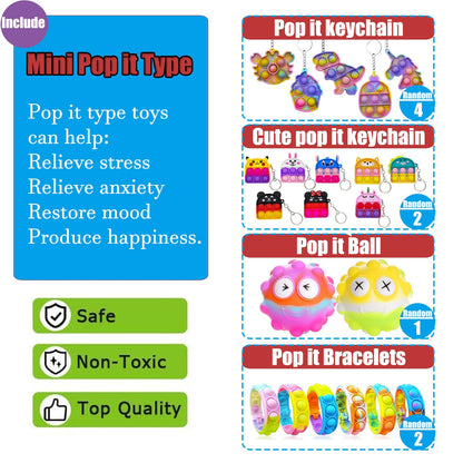 112 PCS Pop Party Favors Toys for Kids,Premium Pop Fidget Toys for All Ages Kids,Assortment Pinata Stuffers,Classroom prizes,Prize Box Toys,Goody Bag Fillers,Carnival Prizes for Boys and Girls 4-10
